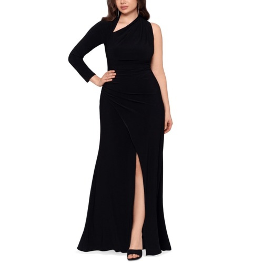 Betsy and Adam Plus Womens Knit One-Sleeve Evening Dress Size 18W